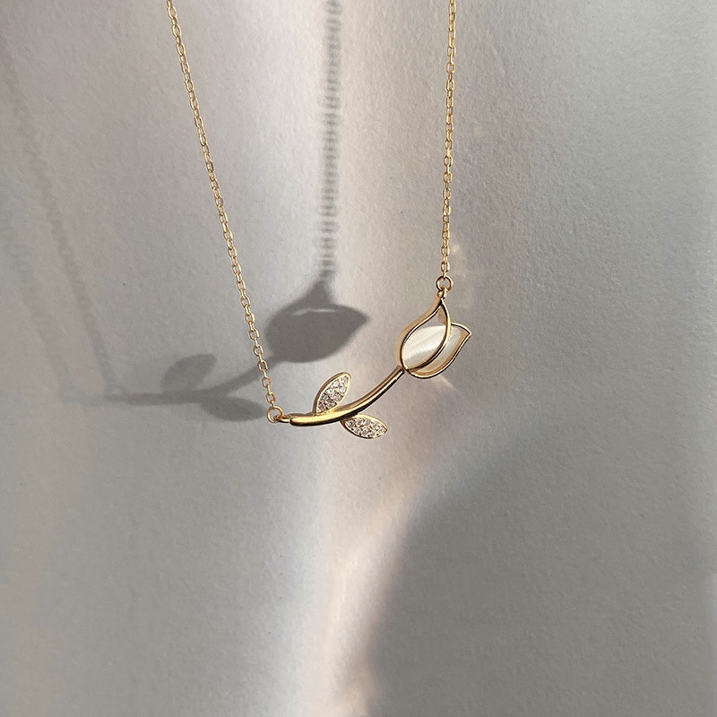 Birth Flower Necklace - Paslanmaz Çelik Gül Lale Kristal Kolye
